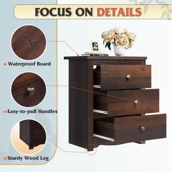 3-Drawer Nightstand with Charging Station & USB Ports