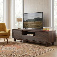 Amada 58" TV Stand for TVs up to 65 Inch, Fluted Entertainment Center with Storage Cabinets and Drawer, Mid Century Modern TV Console Table for Living Room & Bedroom, Walnut