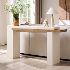 63-Inch Two-Tier Console Table with Geometric Design