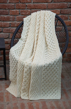 Merino Wool Aran Throw Blanket — 60 x 40 Inches