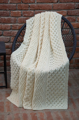 Merino Wool Aran Throw Blanket — 60 x 40 Inches