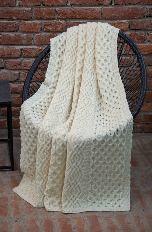 Merino Wool Aran Throw Blanket — 60 x 40 Inches
