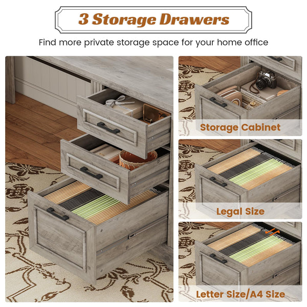 L-Shaped Executive Desk with Drawers, Storage Cabinet & Power Outlet