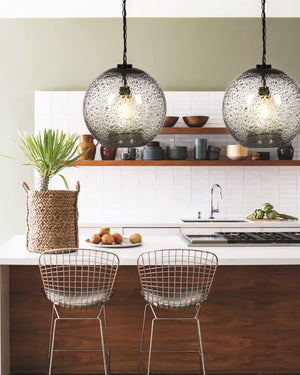 Hand Blown Glass Globe Pendant Light – Rustic Farmhouse Hanging Ceiling Fixture