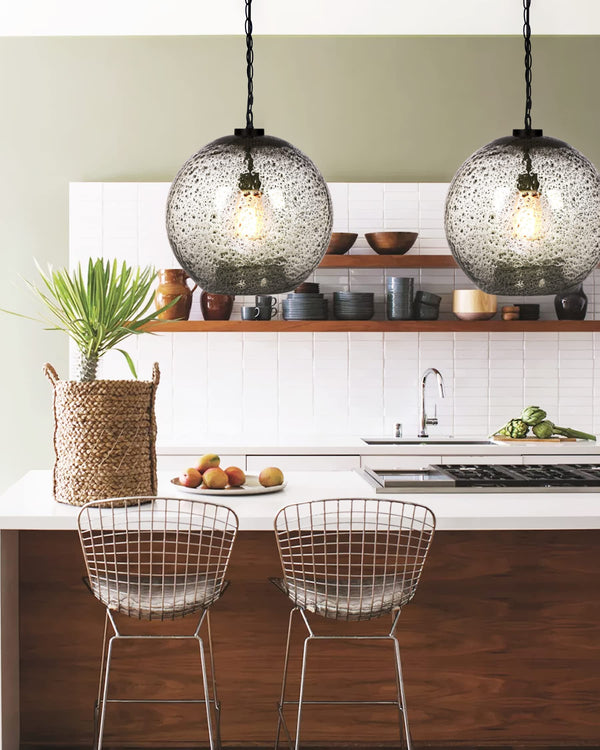 Hand Blown Glass Globe Pendant Light – Rustic Farmhouse Hanging Ceiling Fixture