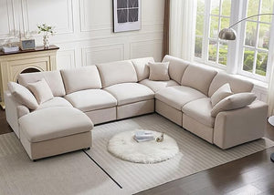 Modular Sectional Sofa 7-Seater L-Shaped with Ottoman