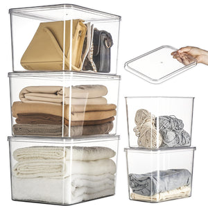 Clear Lidded Plastic Storage Bins Set of 5