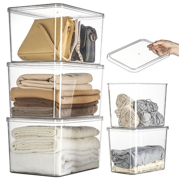 Clear Lidded Plastic Storage Bins Set of 5