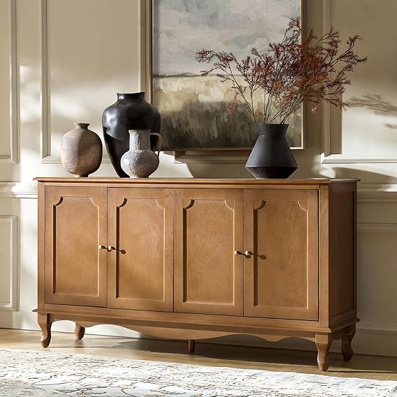 58" Farmhouse Buffet Cabinet Sideboard with 4 Doors and Adjustable Shelves