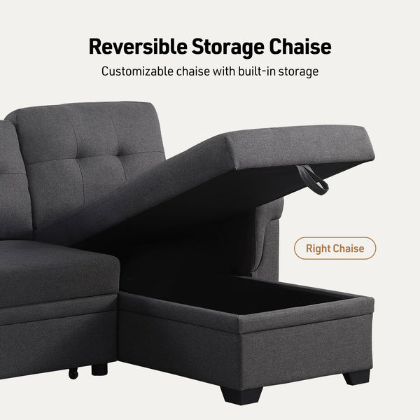 Convertible L-Shaped Sectional Sleeper Sofa with Storage Chaise