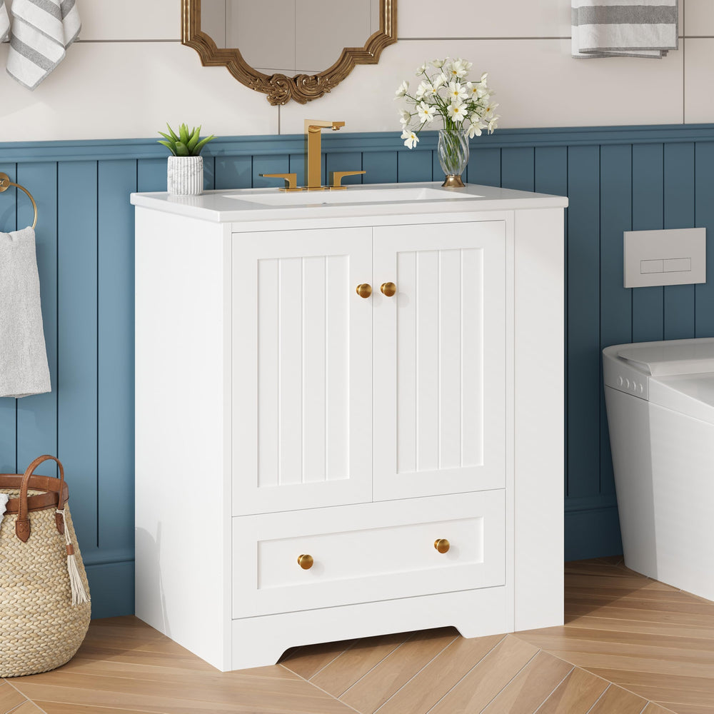 30-Inch Bathroom Vanity with Ceramic Sink and Side Storage