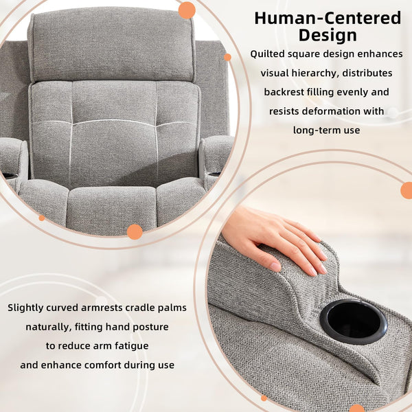 Manual Recliner Chair with Cup Holders & Overstuffed Back