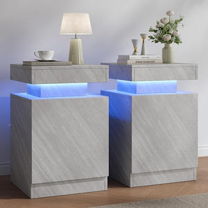 LED Nightstand with Storage Cabinet — Set of 2