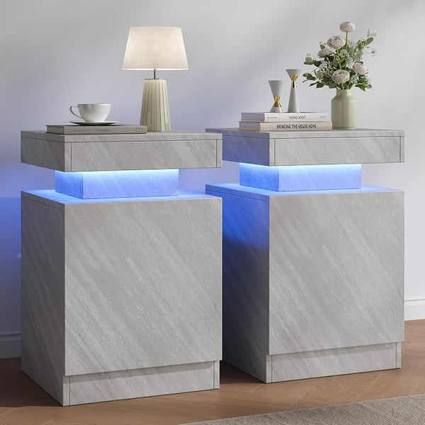 LED Nightstand with Storage Cabinet — Set of 2