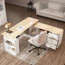 L-Shaped Electric Standing Desk with Drawers and Shelves, 63"