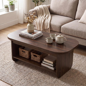 Oval Coffee Table 47" 2-Tier Mid-Century Modern – Espresso