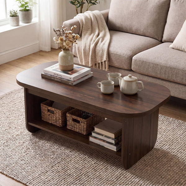 Oval Coffee Table 47" 2-Tier Mid-Century Modern – Espresso