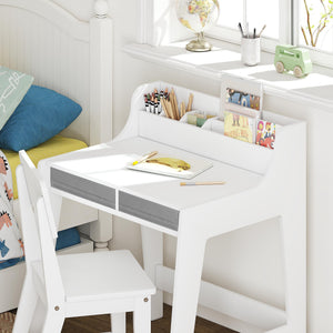 Kids Desk and Chair Set with LED Lamp, Tiltable Desktop & Storage Drawer