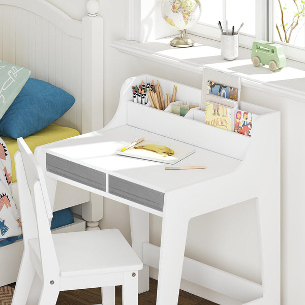 Kids Desk and Chair Set with LED Lamp, Tiltable Desktop & Storage Drawer