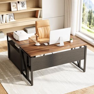 L-Shaped Executive Desk with Lateral File Cabinet