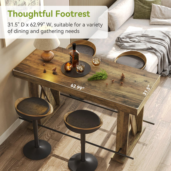 63-Inch Industrial Bar Table with Metal Footrest