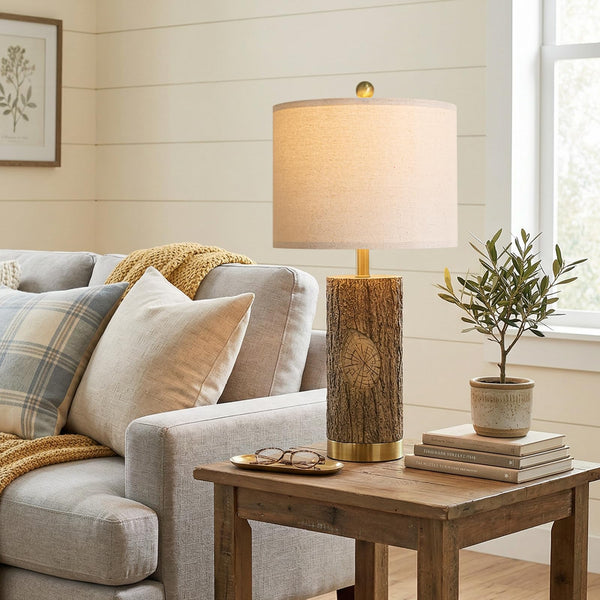 Rustic Farmhouse Table Lamp Set with USB Charging Ports