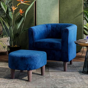 Barrel Accent Chair with Ottoman – Velvet