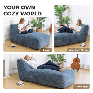 Giant Memory Foam Bean Bag Lounger Chair with Faux Fur & Side Pockets