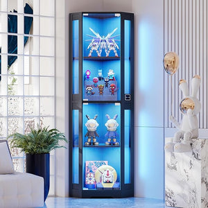 Corner Glass Display Cabinet with LED Lights