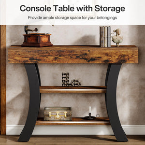41" 3-Tier Curved Console Table with Storage Shelves