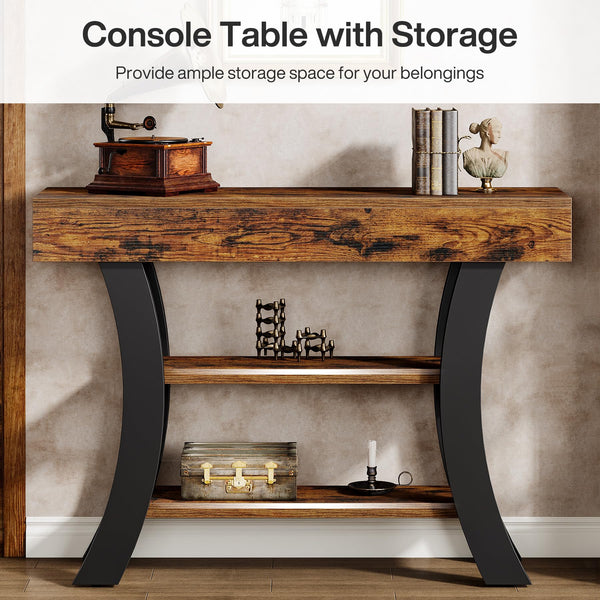 41" 3-Tier Curved Console Table with Storage Shelves