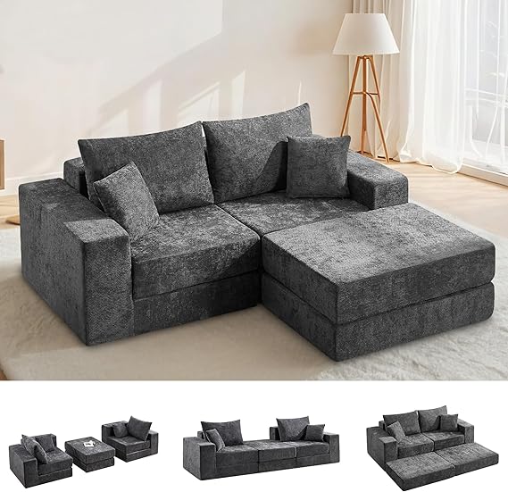 79" Modular Sectional Loveseat with Ottoman & Sleeper