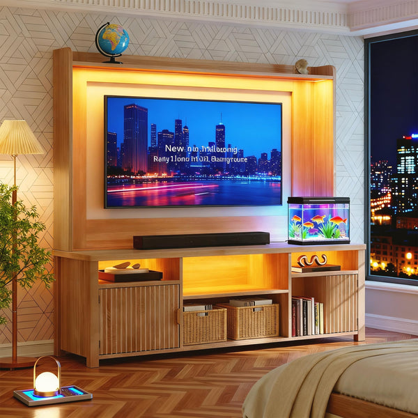 70" Entertainment Center with LED Lights & Charging Station
