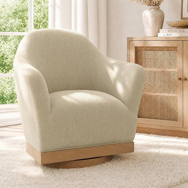 High-Back Boucle Barrel Swivel Accent Chair