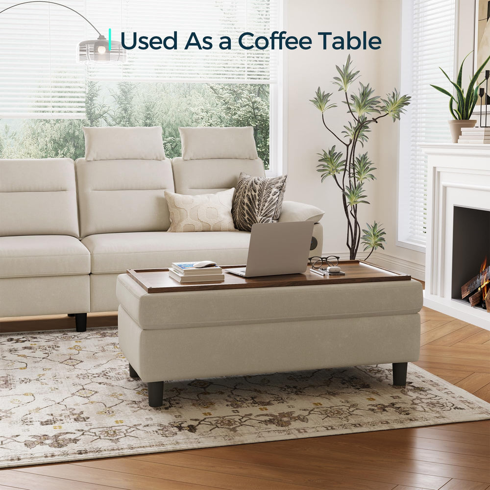 46-Inch Linen Storage Ottoman Bench with Folding Lid