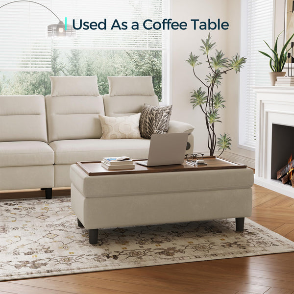 46-Inch Linen Storage Ottoman Bench with Folding Lid