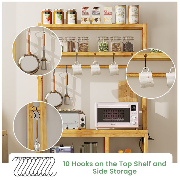 8-Tier Bamboo Bakers Rack with Power Outlets
