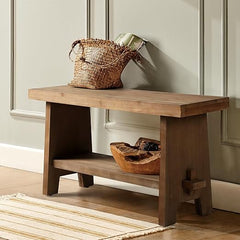 Solid Wood Entryway Bench – Farmhouse Rustic Bench Seat