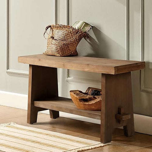 Solid Wood Entryway Bench – Farmhouse Rustic Bench Seat