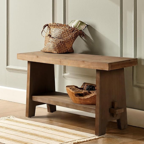 Solid Wood Farmhouse Entryway Bench