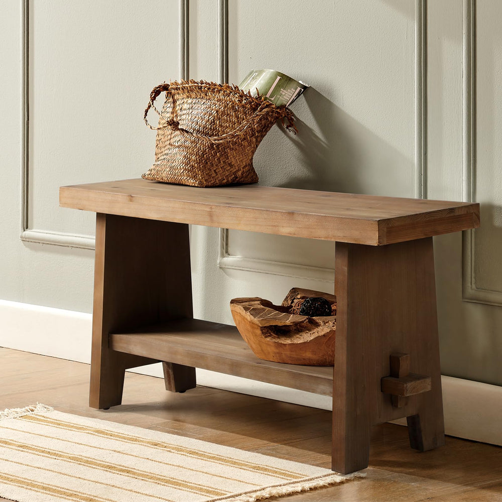 Solid Wood Entryway Bench – Farmhouse Rustic Bench Seat