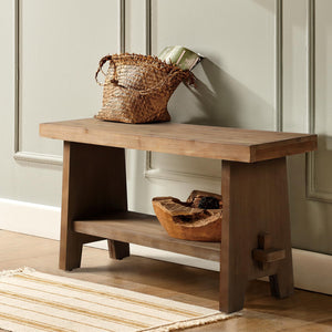 Solid Wood Entryway Bench – Farmhouse Rustic Bench Seat