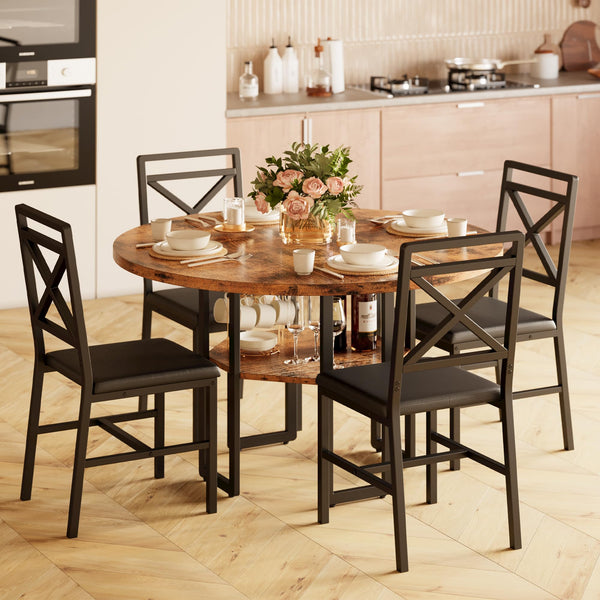 5-Piece Round Dining Table Set with 4 Chairs, 47-Inch
