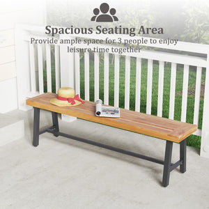 63-Inch Acacia Wood Outdoor Bench – 3-Person Patio Seat with Metal Frame