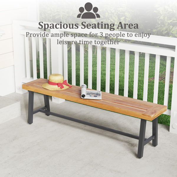 63-Inch Acacia Wood Outdoor Bench – 3-Person Patio Seat with Metal Frame