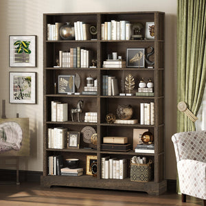 76" Tall 6-Tier Wood Bookcase with 12 Compartments