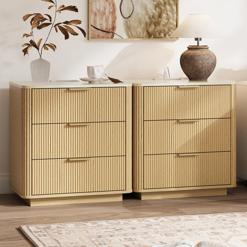 3-Drawer Nightstand Set of 2 with Charging Station