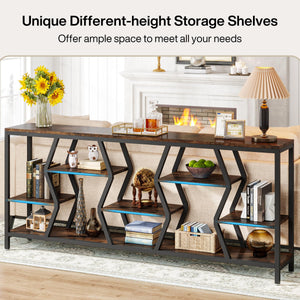 70.9" Industrial Sofa Console Table with 4-Tier Storage Shelves