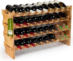 72-Bottle Stackable Bamboo Wine Rack, 8-Tier