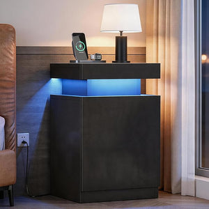 LED Nightstand with Storage Cabinet — Set of 2